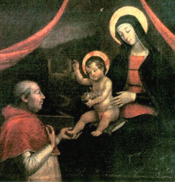 pope Alexander VI before Madonna