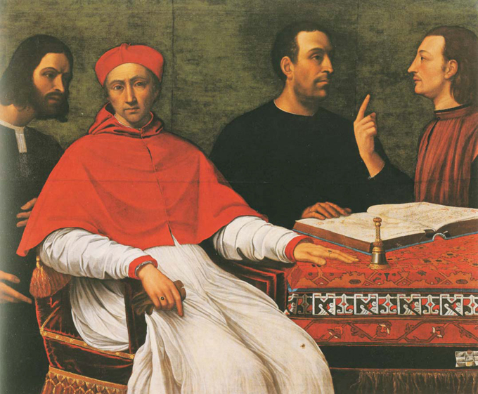Don Michelotto de Corella, il cardnale Pierluigi Borgia(oppure Giovanni Borgia, seniore), Cesare Borgia, il Machiavelli