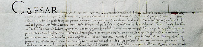 チェーザレがレオナルド・ダ・ヴィンチへ与えた通行証。